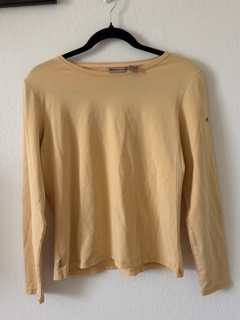 RUFF HEWN BUTTER YELLOW PIMA COTTON LONG SLEEVE TEE ROLL TAB SLEEVE SZ M